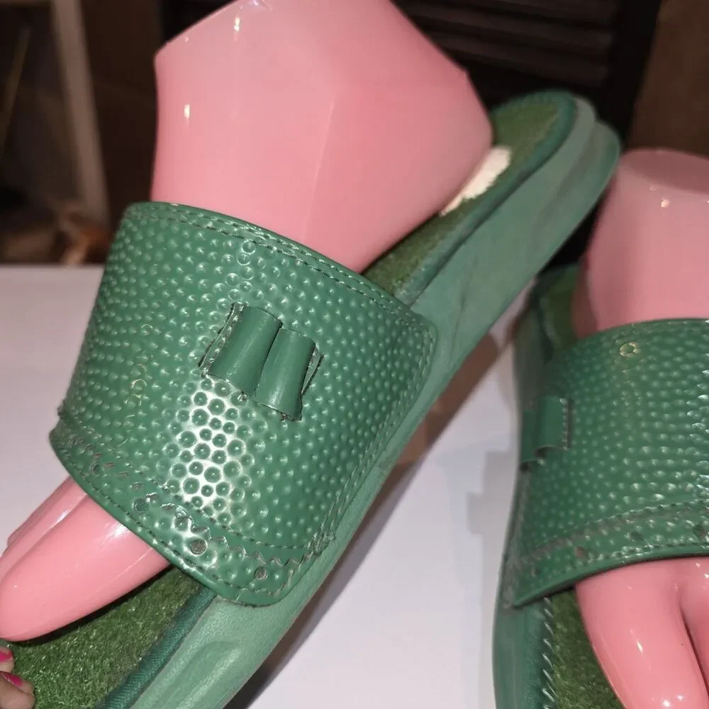 REEF MULLIGAN Sz 9 Green Turf Grass Golf Ball Heel Slide On Sporty Logo Sandals